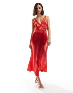 Never Fully Dressed Lace Cut-out Slip Midaxi Dress In Red For Women