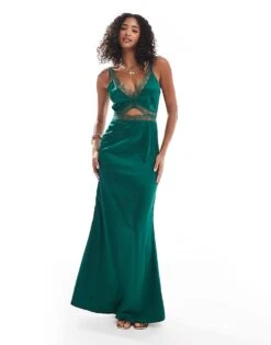 Never Fully Dressed Lace Cut-out Slip Maxi Dress In Emerald For Women