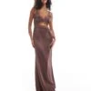 Never Fully Dressed Lace Cut-out Slip Maxi Dress In Chocolate For Women Chocolate Brown