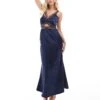 Never Fully Dressed Petite Lace Cut-out Slip Maxi Dress In Midnight Navy For Women