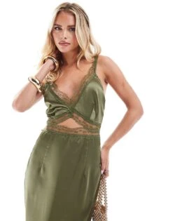 Never Fully Dressed Petite Lace Cut-out Slip Midaxi Dress In Soft Olive For Women -Never Fully Dressed Sales 207032516 2