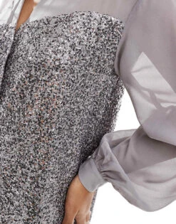 Never Fully Dressed Lila Sequin Shirt Midaxi Dress In Gunmetal For Women -Never Fully Dressed Sales 207033567 4