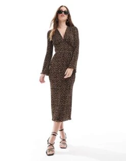Never Fully Dressed Plisse Midaxi Dress In Leopard Print For Women -Never Fully Dressed Sales 207033589 1 leopardprint 1