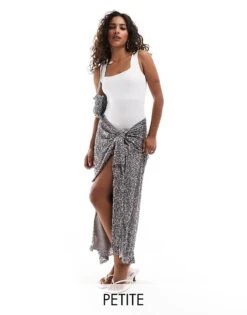 Never Fully Dressed Petite Jaspre Embellished Midi Skirt In Charcoal For Women