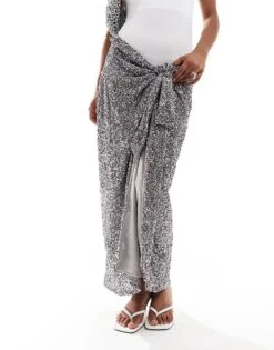 Never Fully Dressed Petite Jaspre Embellished Midi Skirt In Charcoal For Women -Never Fully Dressed Sales 207034603 5