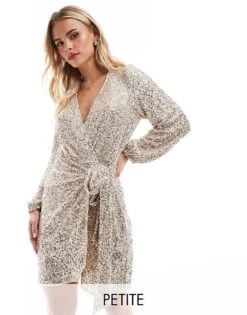 Never Fully Dressed Petite Vienna Sequin Wrap Mini Dress In Silver For Women -Never Fully Dressed Sales 207034614 1 silver 1