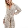 Never Fully Dressed Petite Vienna Sequin Wrap Mini Dress In Silver For Women