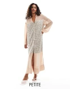 Never Fully Dressed Petite Lila Sequin Shirt Midaxi Dress In Silver For Women Silver/blush -Never Fully Dressed Sales 207034641 1 silverblush 1