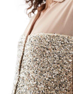 Never Fully Dressed Petite Lila Sequin Shirt Midaxi Dress In Silver For Women Silver/blush -Never Fully Dressed Sales 207034641 3