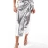 Never Fully Dressed Petite Jaspre PU Midi Skirt In Silver For Women