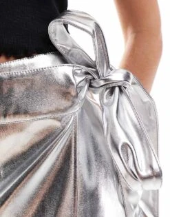 Never Fully Dressed Petite Jaspre PU Midi Skirt In Silver For Women -Never Fully Dressed Sales 207034675 3