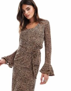 Never Fully Dressed Mesh Cardi Top Co-ord In Leopard Print For Women