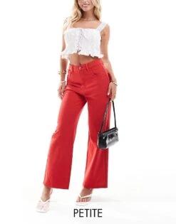 Never Fully Dressed Petite Scallop Pocket Detail Jeans In Red For Women