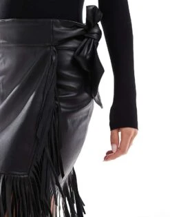 Never Fully Dressed Petite PU Fringe Mini Skirt In Black For Women -Never Fully Dressed Sales 207057790 3