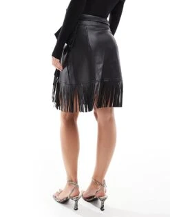 Never Fully Dressed Petite PU Fringe Mini Skirt In Black For Women -Never Fully Dressed Sales 207057790 4