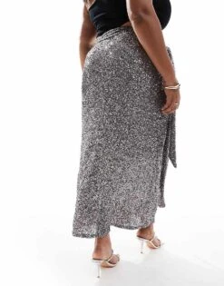 Never Fully Dressed Plus Jaspre Sequin Maxi Skirt In Charcoal For Women -Never Fully Dressed Sales 207062872 3