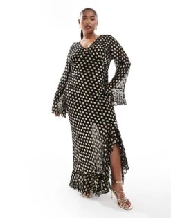 Never Fully Dressed Plus Sparkle Ruffle Midaxi Dress In Black For Women Black/gold