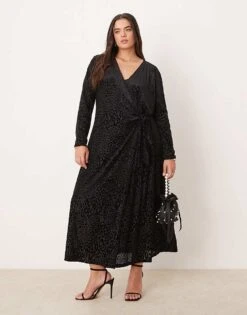 Never Fully Dressed Plus Burnout Velvet Wrap Midaxi Dress In Black For Women -Never Fully Dressed Sales 207062916 1 black 1