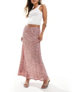 Never Fully Dressed Sequin Maxi Skirt In Pink For Women
