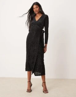 Never Fully Dressed Burnout Velvet Wrap Midaxi Dress In Black For Women