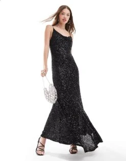 Never Fully Dressed Mya Embellished Midaxi Dress In Black Sequin For Women