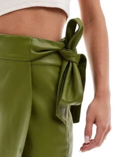 Never Fully Dressed Petite PU Jaspre Mini Skirt In Olive For Women -Never Fully Dressed Sales 207229812 3