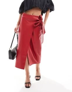 Never Fully Dressed Petite PU Jaspre Midi Skirt In Red For Women -Never Fully Dressed Sales 207229836 1 red 1