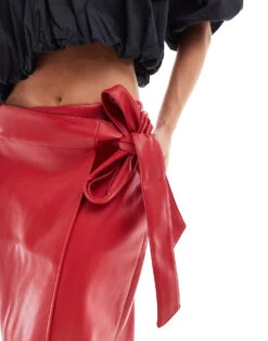 Never Fully Dressed Petite PU Jaspre Midi Skirt In Red For Women -Never Fully Dressed Sales 207229836 3