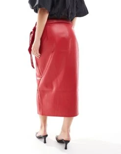 Never Fully Dressed Petite PU Jaspre Midi Skirt In Red For Women -Never Fully Dressed Sales 207229836 4