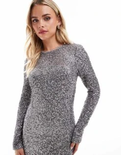 Never Fully Dressed Petite Maxi Dress In Gunmetal Sequin For Women -Never Fully Dressed Sales 207229844 3