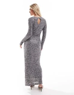 Never Fully Dressed Petite Maxi Dress In Gunmetal Sequin For Women -Never Fully Dressed Sales 207229844 4