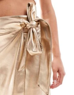 Never Fully Dressed Petite PU Jaspre Mini Skirt In Gold For Women -Never Fully Dressed Sales 207229845 3
