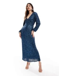 Never Fully Dressed Emma Maxi Dress In Teal Sequin For Women