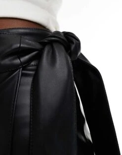 Never Fully Dressed PU Wrap Mini Skirt In Black For Women -Never Fully Dressed Sales 207247547 5