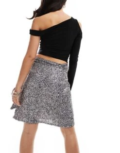 Never Fully Dressed Jaspre Sequin Wrap Mini Skirt In Gunmetal For Women -Never Fully Dressed Sales 207247573 3