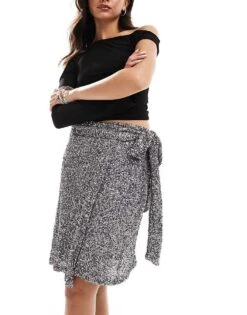 Never Fully Dressed Jaspre Sequin Wrap Mini Skirt In Gunmetal For Women -Never Fully Dressed Sales 207247573 5