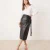 Never Fully Dressed PU Wrap Midi Skirt In Black For Women