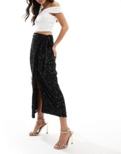 Never Fully Dressed Jaspre Sequin Wrap Maxi Skirt In Black For Women -Never Fully Dressed Sales 207247604 1 black 1