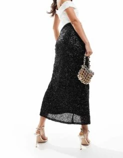 Never Fully Dressed Jaspre Sequin Wrap Maxi Skirt In Black For Women -Never Fully Dressed Sales 207247604 3