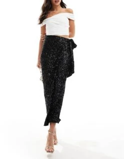 Never Fully Dressed Jaspre Sequin Wrap Maxi Skirt In Black For Women -Never Fully Dressed Sales 207247604 5