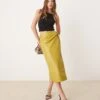 Never Fully Dressed PU Wrap Midi Skirt In Olive For Women