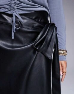 Never Fully Dressed Plus PU Wrap Midi Skirt In Black For Women -Never Fully Dressed Sales 207248331 3