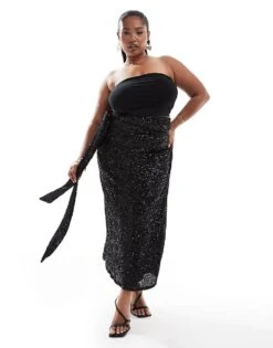 Never Fully Dressed Plus Jaspre Sequin Wrap Maxi Skirt In Black For Women -Never Fully Dressed Sales 207248339 1 black 1