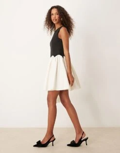 Never Fully Dressed Contrast Drop Hem Mini Dress In Monochrome For Women -Never Fully Dressed Sales 207417715 3