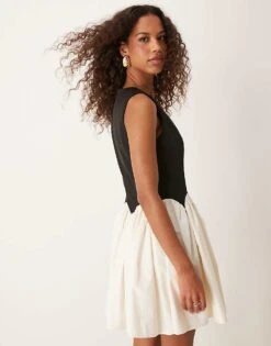 Never Fully Dressed Contrast Drop Hem Mini Dress In Monochrome For Women -Never Fully Dressed Sales 207417715 4