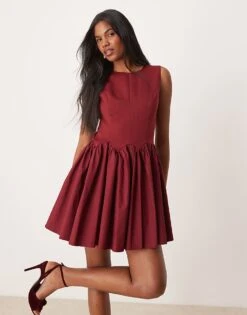 Never Fully Dressed Drop Hem Mini Dress In Burgundy For Women Oxblood -Never Fully Dressed Sales 207417738 1 oxblood 1