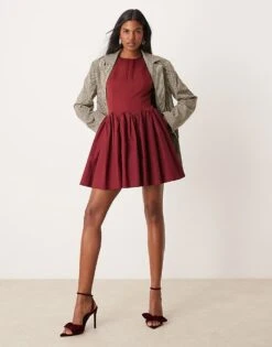 Never Fully Dressed Drop Hem Mini Dress In Burgundy For Women Oxblood -Never Fully Dressed Sales 207417738 3
