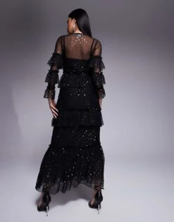 Never Fully Dressed Star Print Mesh Midaxi Dress In Black For Women -Never Fully Dressed Sales 207417754 4