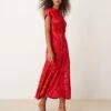 Never Fully Dressed Embossed Satin Midaxi Dress In Red For Women Red Lip Print