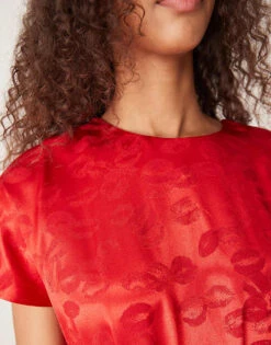 Never Fully Dressed Embossed Satin Midaxi Dress In Red For Women Red Lip Print -Never Fully Dressed Sales 207417770 3